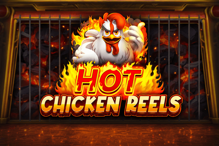 A fiery cartoon chicken giving a thumbs up with flames behind it and the bold text "HOT CHICKEN REELS" in front of a grill background.